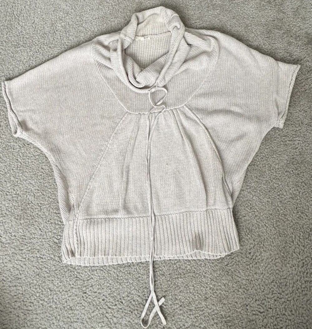 LAmade Womens Large Beige Cowl Neck Sweater Cotton Short Sleeve Boho Knit